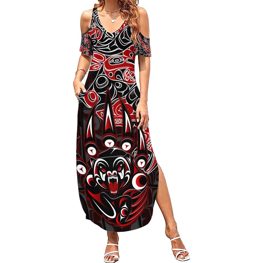 Haida Grizzly Bear Summer Maxi Dress Canada Indigenous Spirit Claw Totem Art