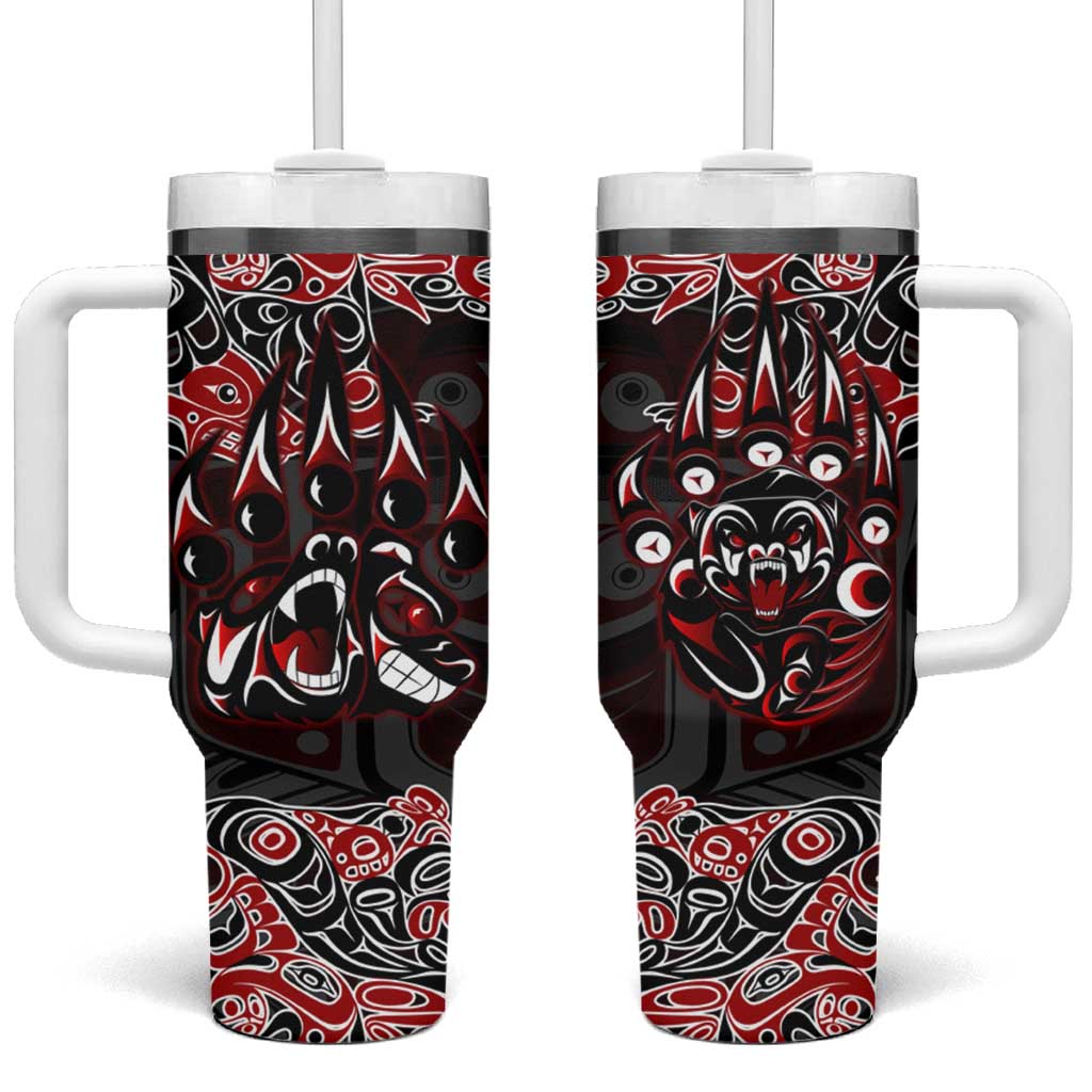 Haida Grizzly Bear Tumbler With Handle Canada Indigenous Spirit Claw Totem Art