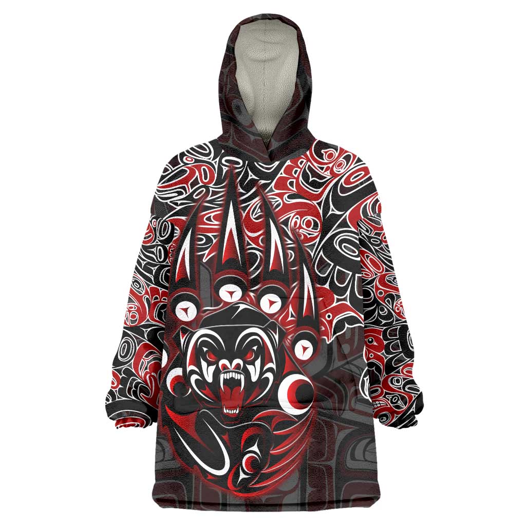 Haida Grizzly Bear Wearable Blanket Hoodie Canada Indigenous Spirit Claw Totem Art