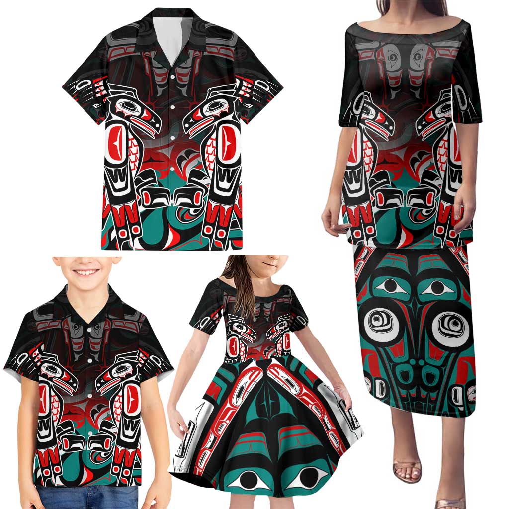 Eagle of Haida Gwaii Canada Family Matching Puletasi and Hawaiian Shirt Indigenous Art Thunderbird