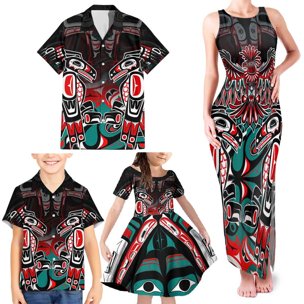 Eagle of Haida Gwaii Canada Family Matching Tank Maxi Dress and Hawaiian Shirt Indigenous Art Thunderbird