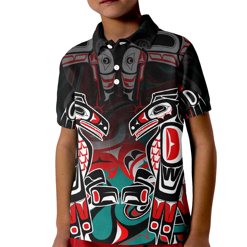 Eagle of Haida Gwaii Canada Kid Polo Shirt Indigenous Art Thunderbird