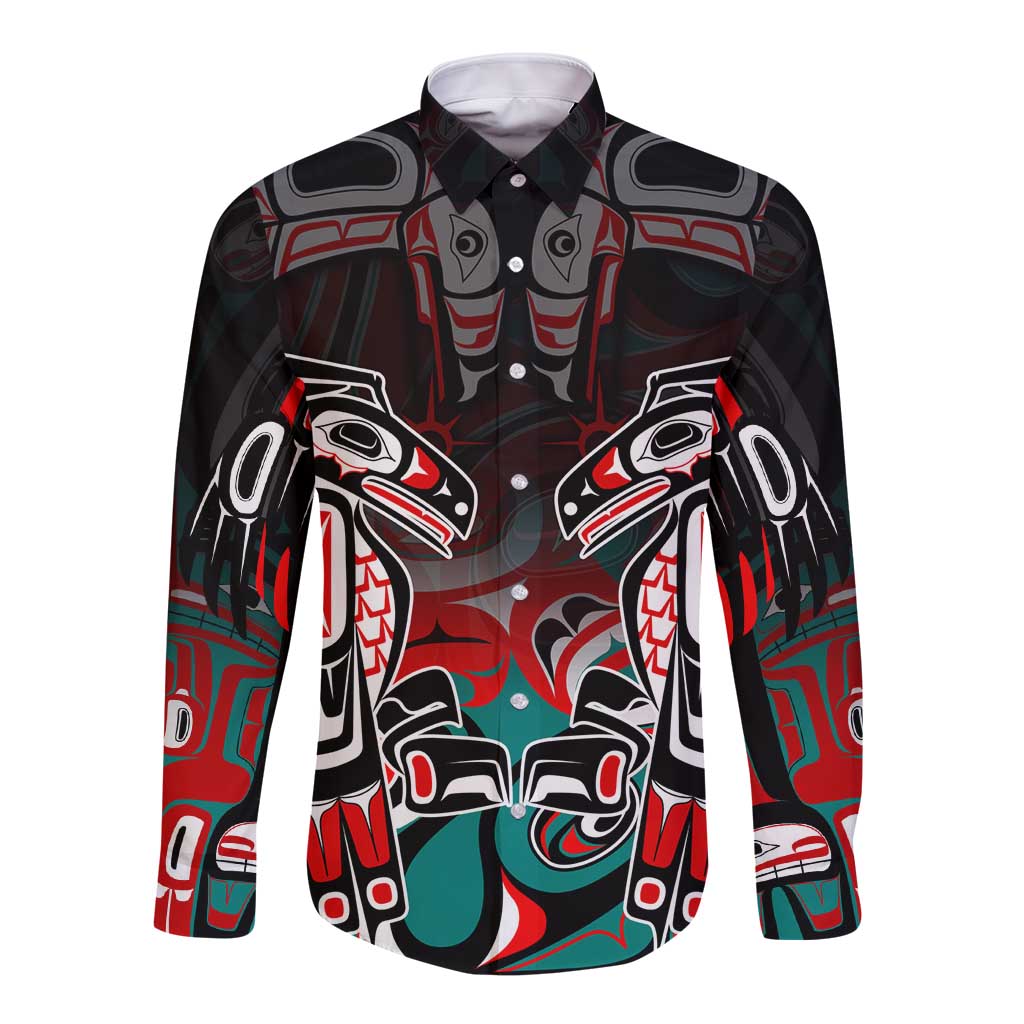 Eagle of Haida Gwaii Canada Long Sleeve Button Shirt Indigenous Art Thunderbird