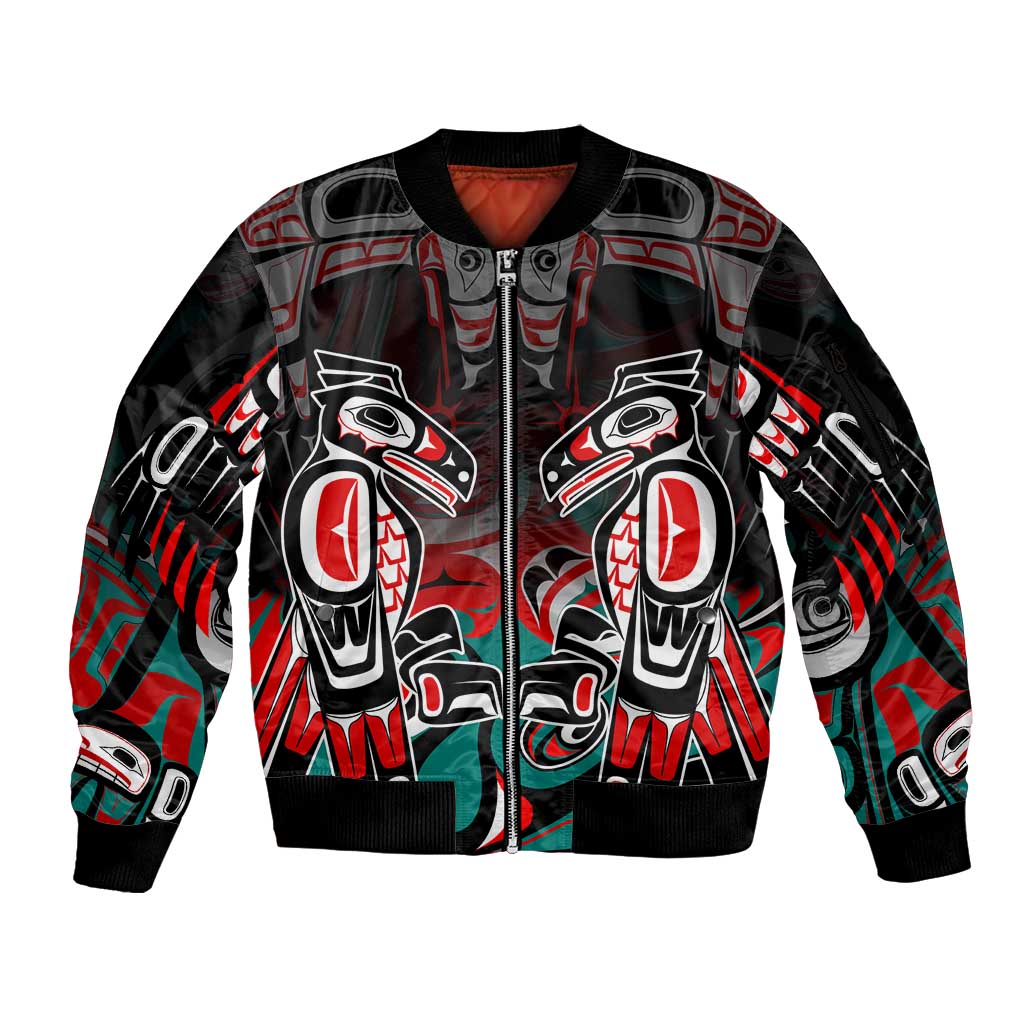 Eagle of Haida Gwaii Canada Sleeve Zip Bomber Jacket Indigenous Art Thunderbird