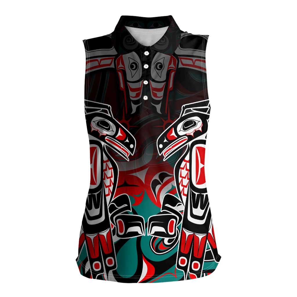 Eagle of Haida Gwaii Canada Women Sleeveless Polo Shirt Indigenous Art Thunderbird