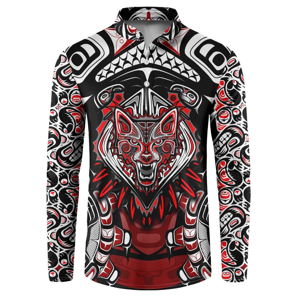 Haida Wolf Button Sweatshirt Canada Indigenous Art