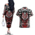 Haida Wolf Couples Matching Off The Shoulder Long Sleeve Dress and Hawaiian Shirt Canada Indigenous Art