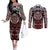 Haida Wolf Couples Matching Off The Shoulder Long Sleeve Dress and Long Sleeve Button Shirt Canada Indigenous Art