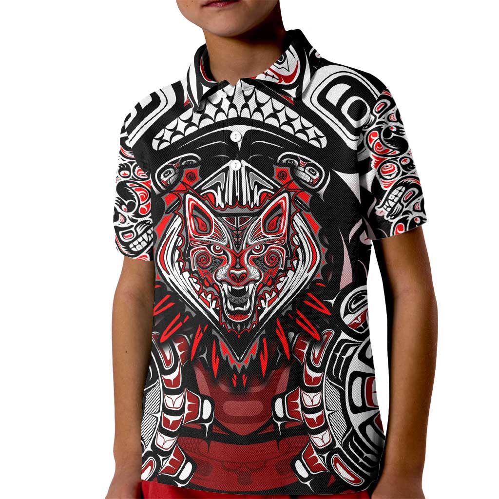 Haida Wolf Kid Polo Shirt Canada Indigenous Art