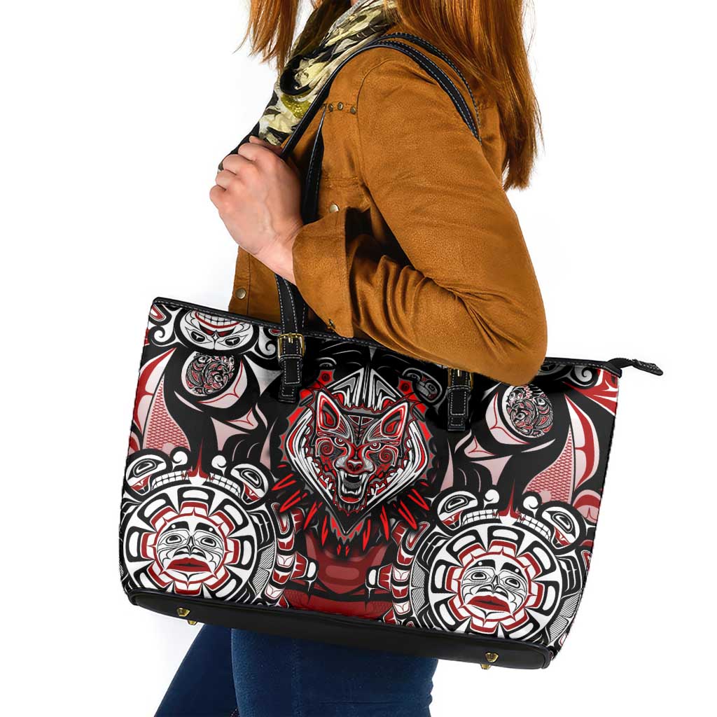 Haida Wolf Leather Tote Bag Canada Indigenous Art