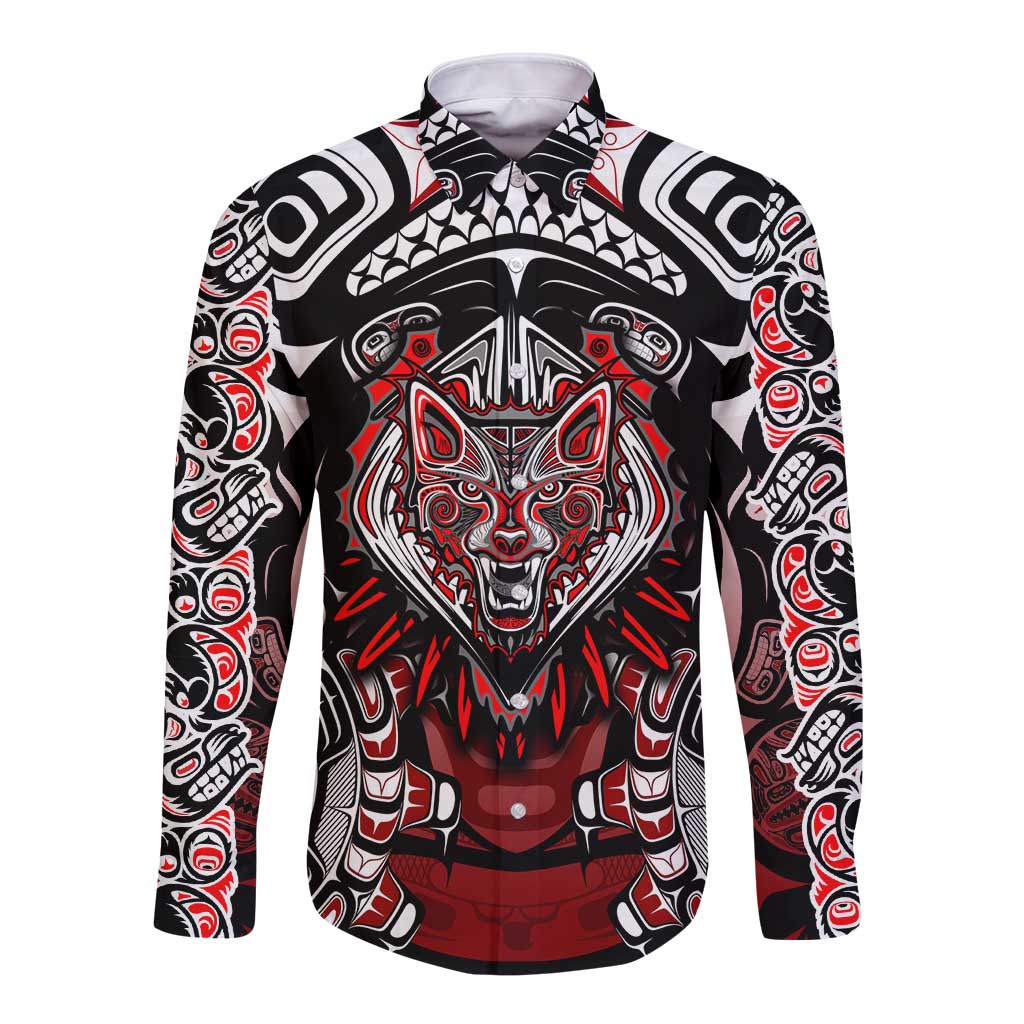 Haida Wolf Long Sleeve Button Shirt Canada Indigenous Art