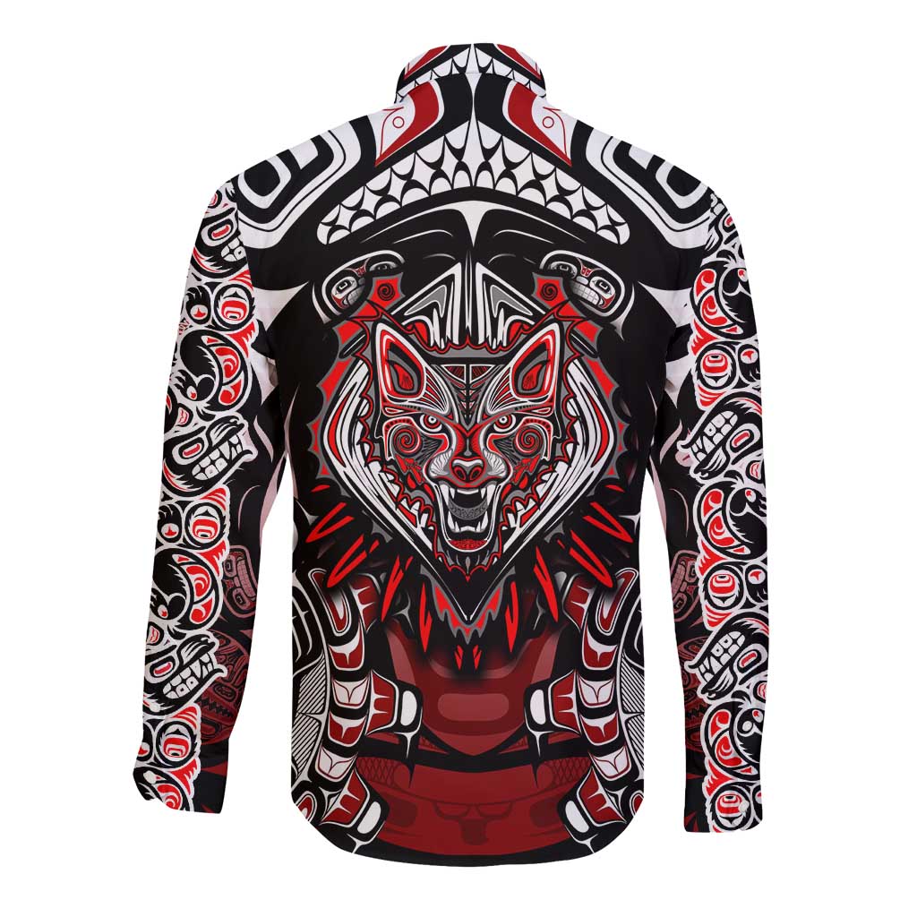 Haida Wolf Long Sleeve Button Shirt Canada Indigenous Art