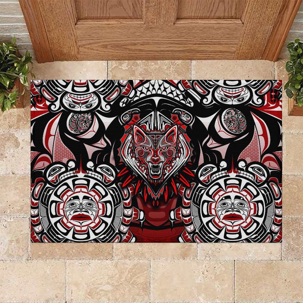 Haida Wolf Rubber Doormat Canada Indigenous Art