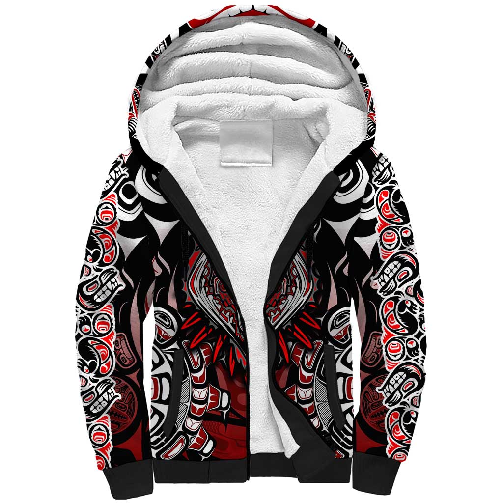 Haida Wolf Sherpa Hoodie Canada Indigenous Art