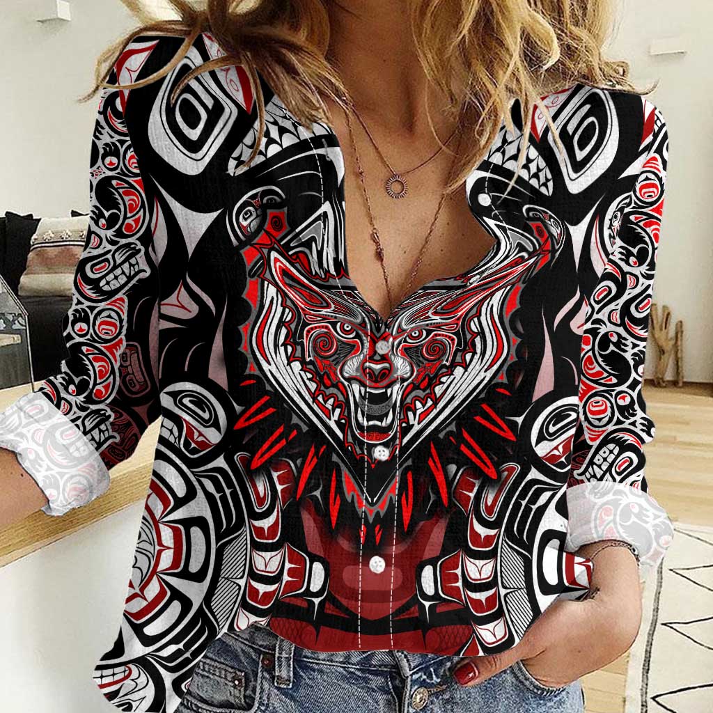 Haida Wolf Women Casual Shirt Canada Indigenous Art