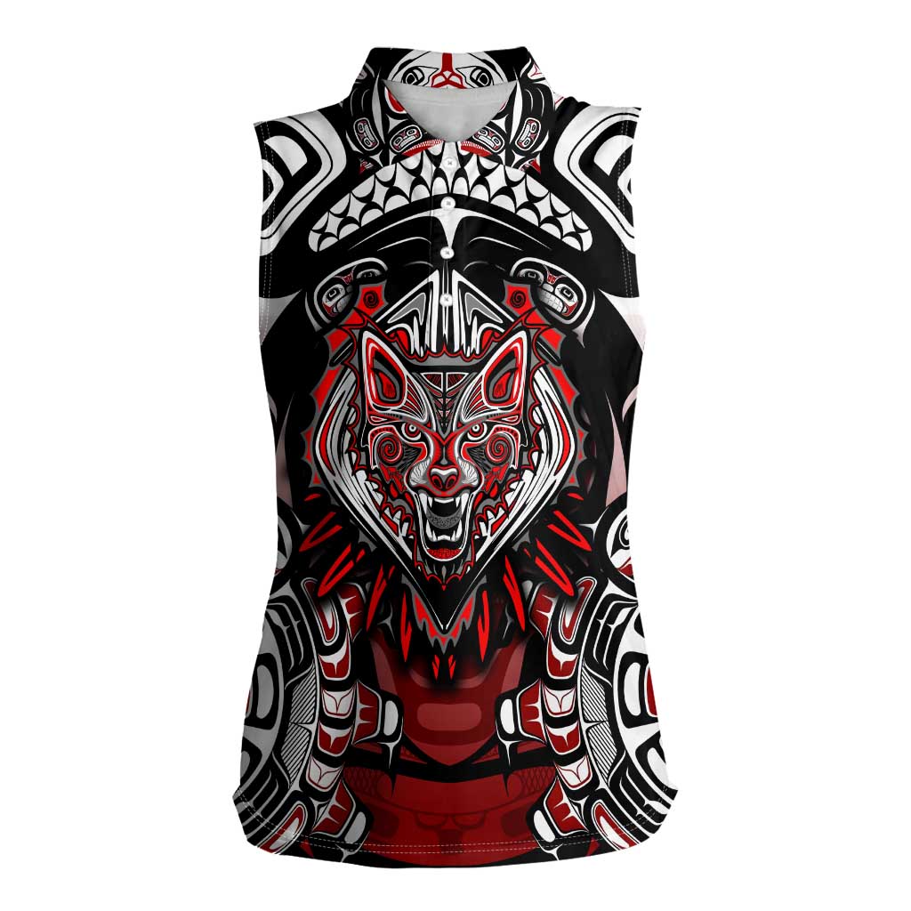 Haida Wolf Women Sleeveless Polo Shirt Canada Indigenous Art