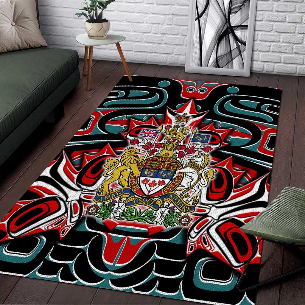 Canada Coat of Arms Haida Area Rug Maple Leaf Flag Indigenous Art