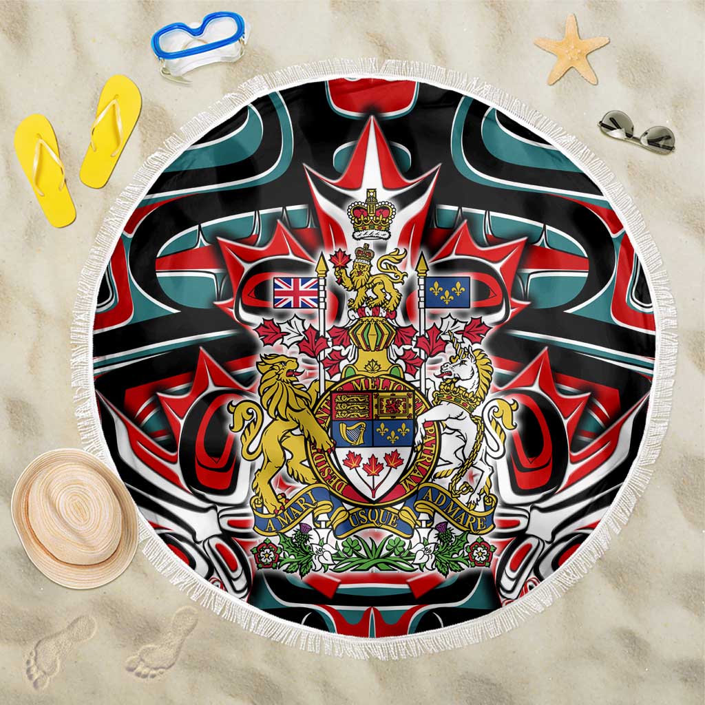 Canada Coat of Arms Haida Beach Blanket Maple Leaf Flag Indigenous Art