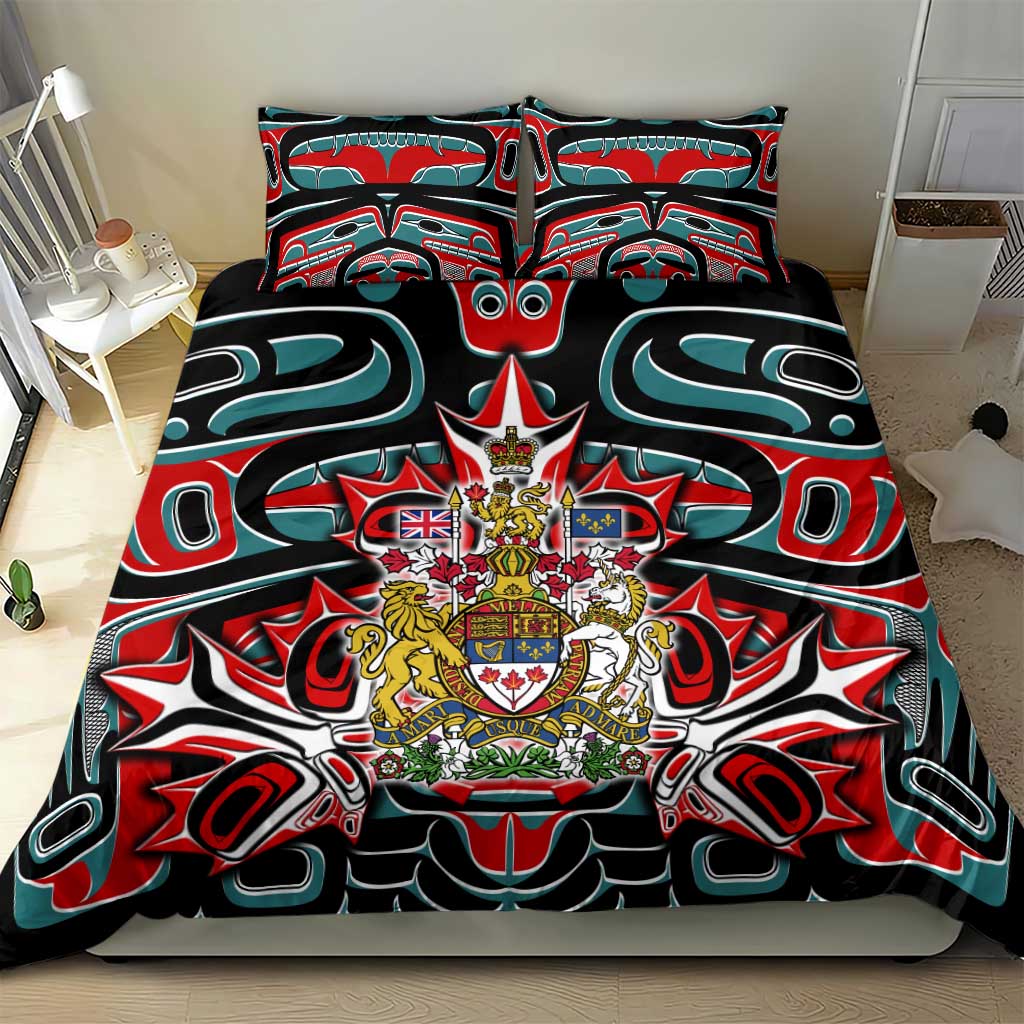 Canada Coat of Arms Haida Bedding Set Maple Leaf Flag Indigenous Art