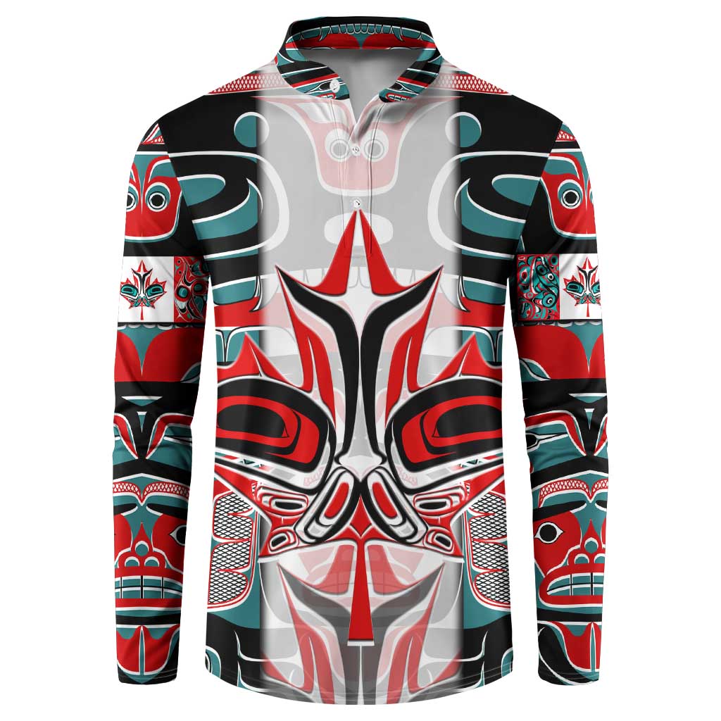 Canada Coat of Arms Haida Button Sweatshirt Maple Leaf Flag Indigenous Art