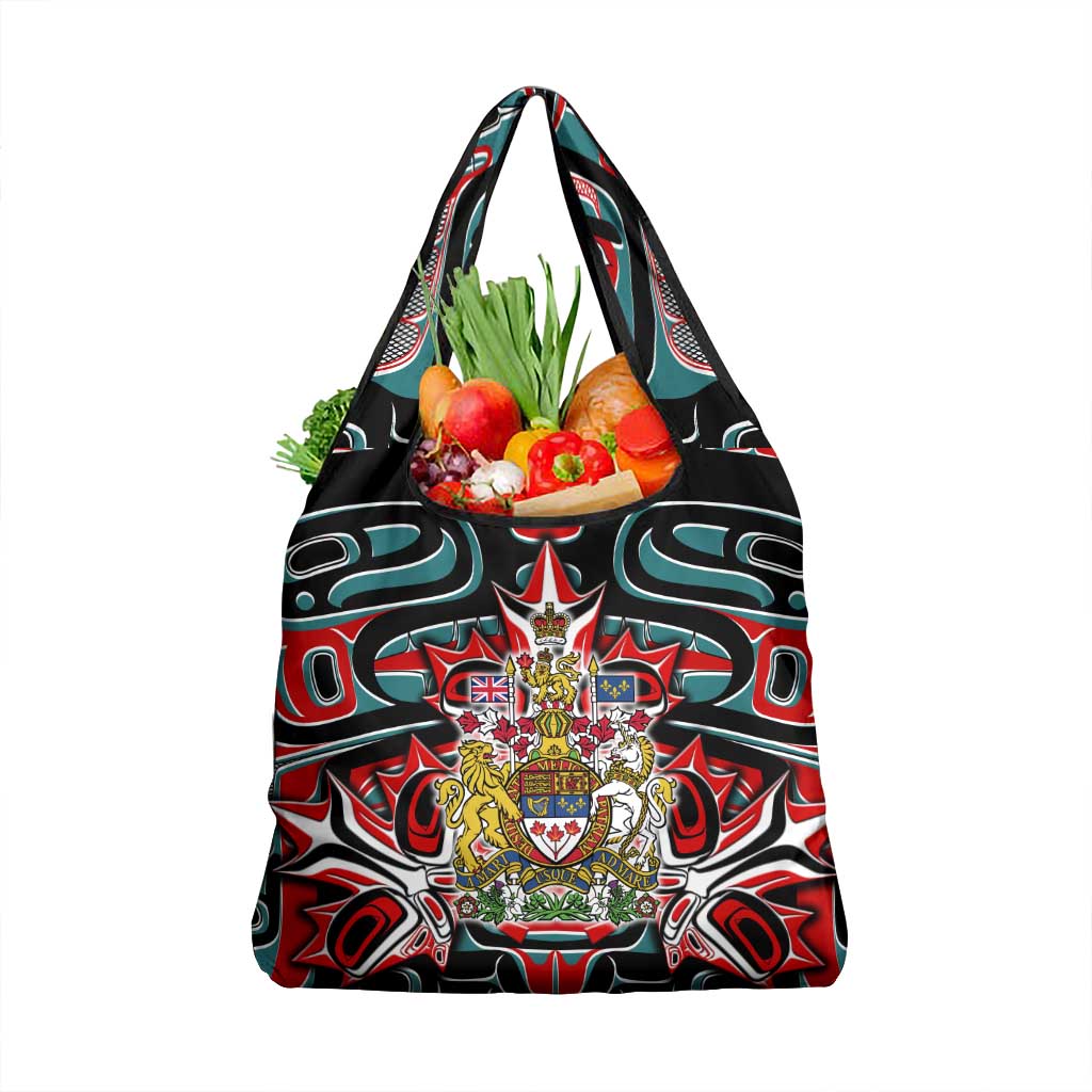 Canada Coat of Arms Haida Grocery Bag Maple Leaf Flag Indigenous Art