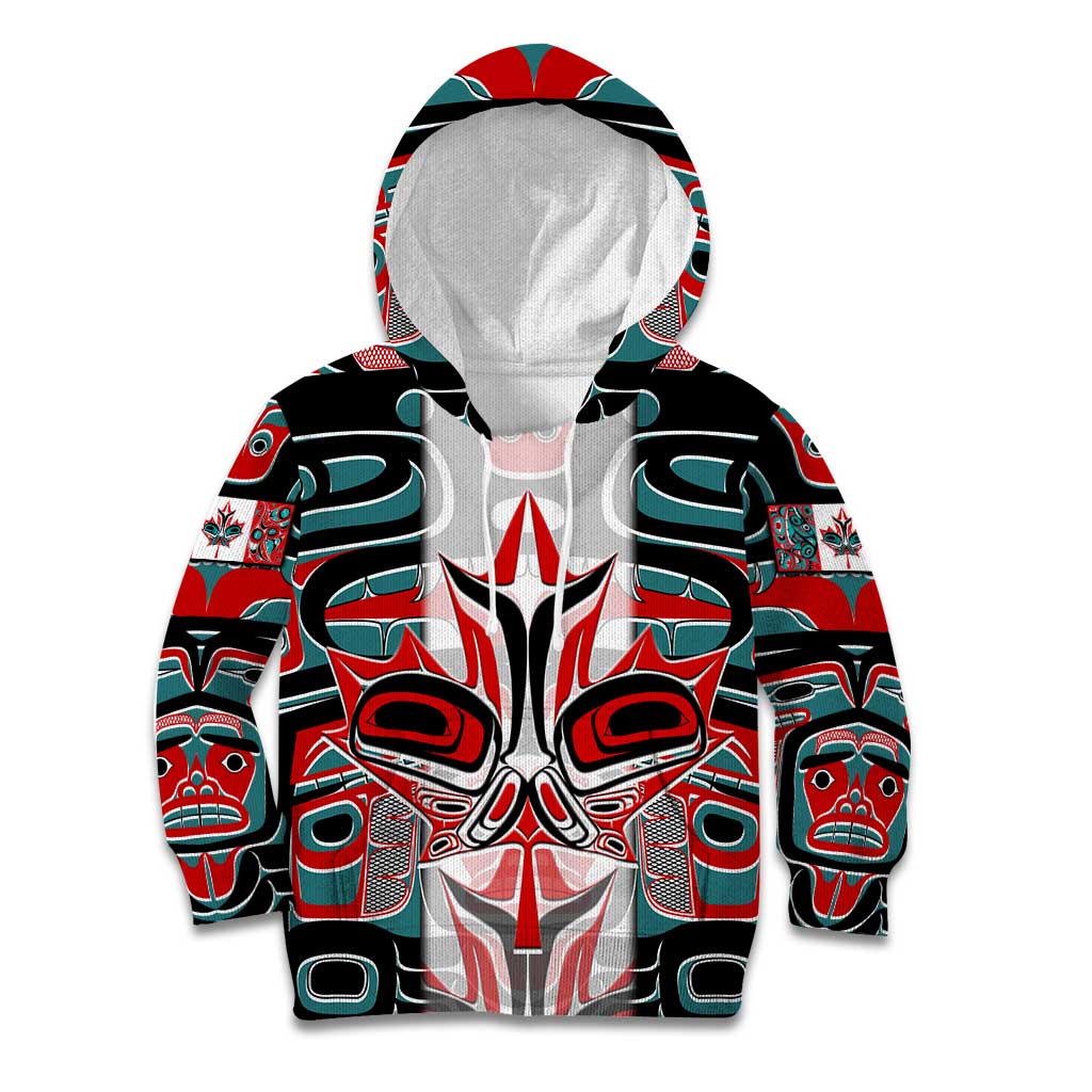 Canada Coat of Arms Haida Kid Hoodie Maple Leaf Flag Indigenous Art