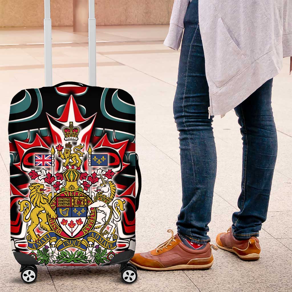 Canada Coat of Arms Haida Luggage Cover Maple Leaf Flag Indigenous Art