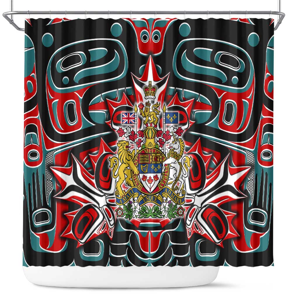 Canada Coat of Arms Haida Shower Curtain Maple Leaf Flag Indigenous Art