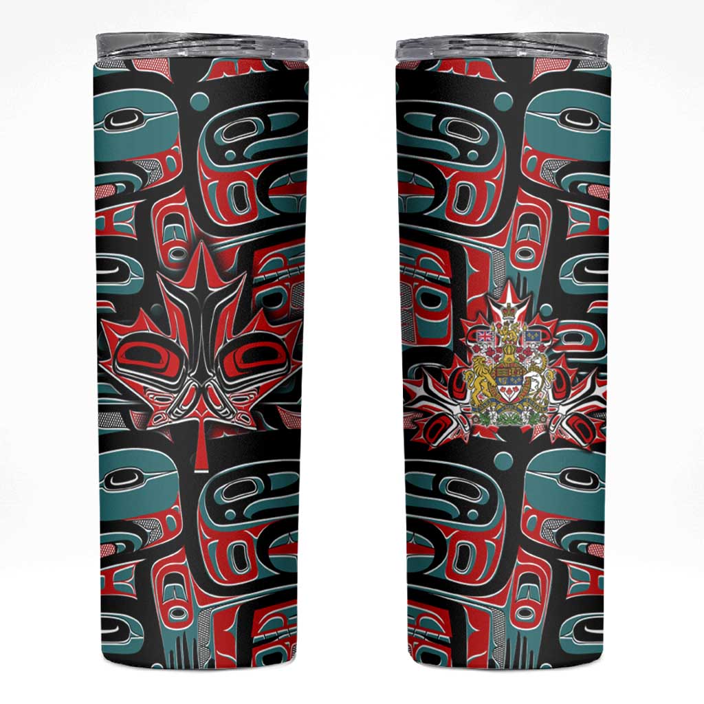 Canada Coat of Arms Haida Skinny Tumbler Maple Leaf Flag Indigenous Art