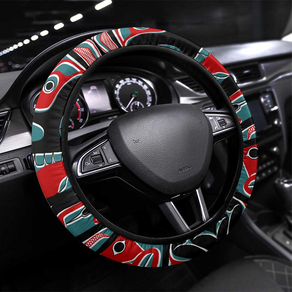 Canada Coat of Arms Haida Steering Wheel Cover Maple Leaf Flag Indigenous Art