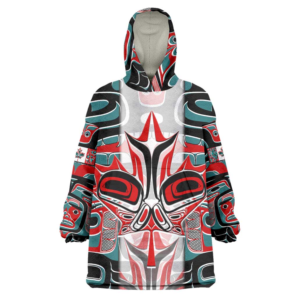 Canada Coat of Arms Haida Wearable Blanket Hoodie Maple Leaf Flag Indigenous Art