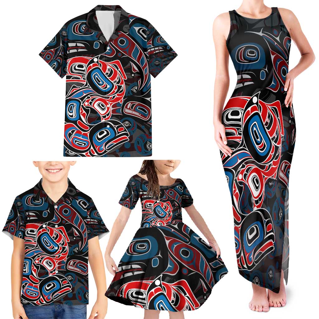 Haida Native Art Fish Family Matching Tank Maxi Dress and Hawaiian Shirt Canada Indigenous Art