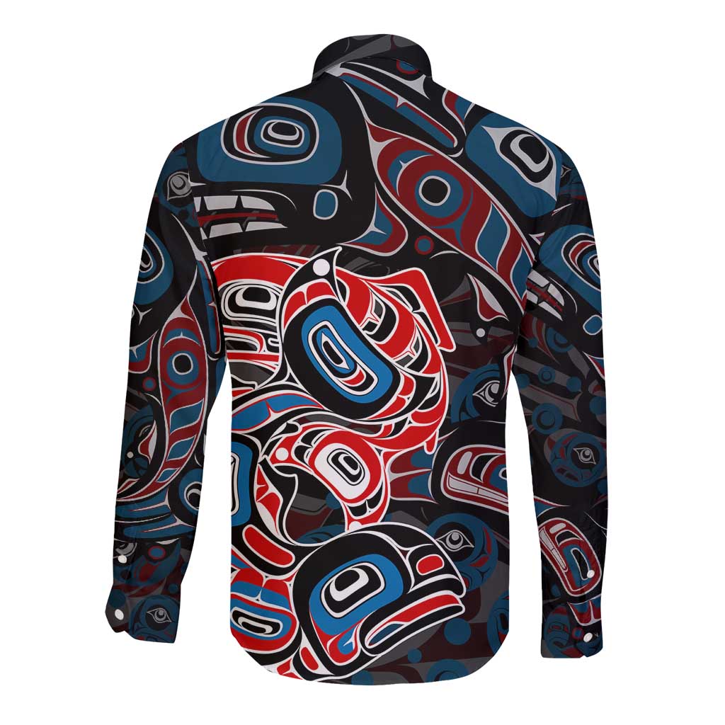Haida Native Art Fish Long Sleeve Button Shirt Canada Indigenous Art