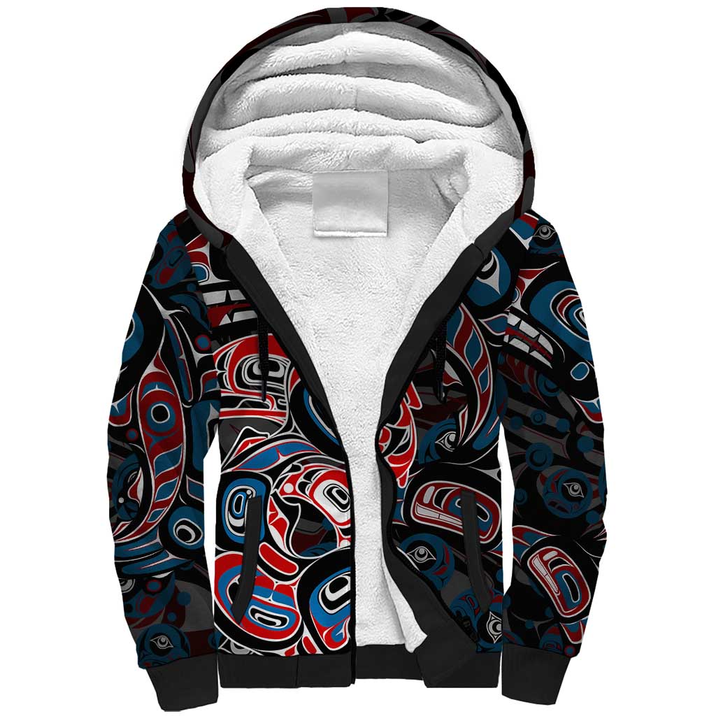 Haida Native Art Fish Sherpa Hoodie Canada Indigenous Art