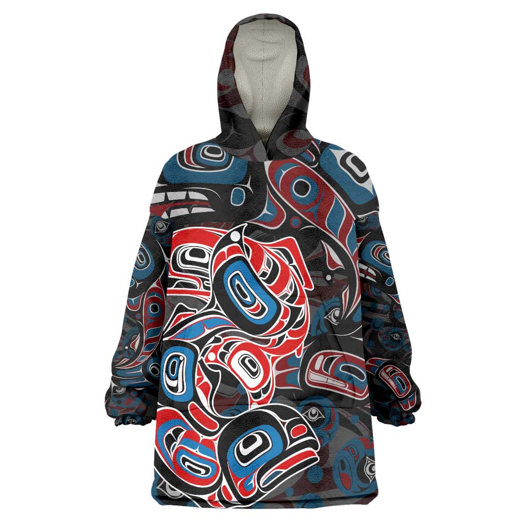 Haida Native Art Fish Wearable Blanket Hoodie Canada Indigenous Art