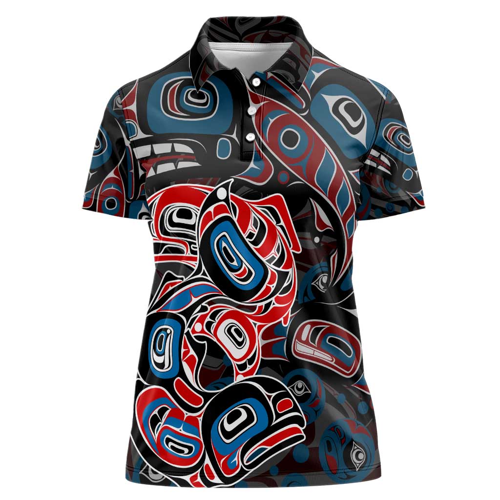 Haida Native Art Fish Women Polo Shirt Canada Indigenous Art