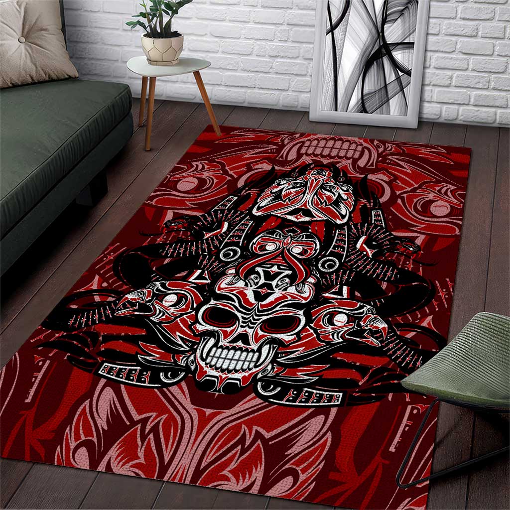 Haida Tribal Skull Canada Area Rug Indigenous Warrior Totem