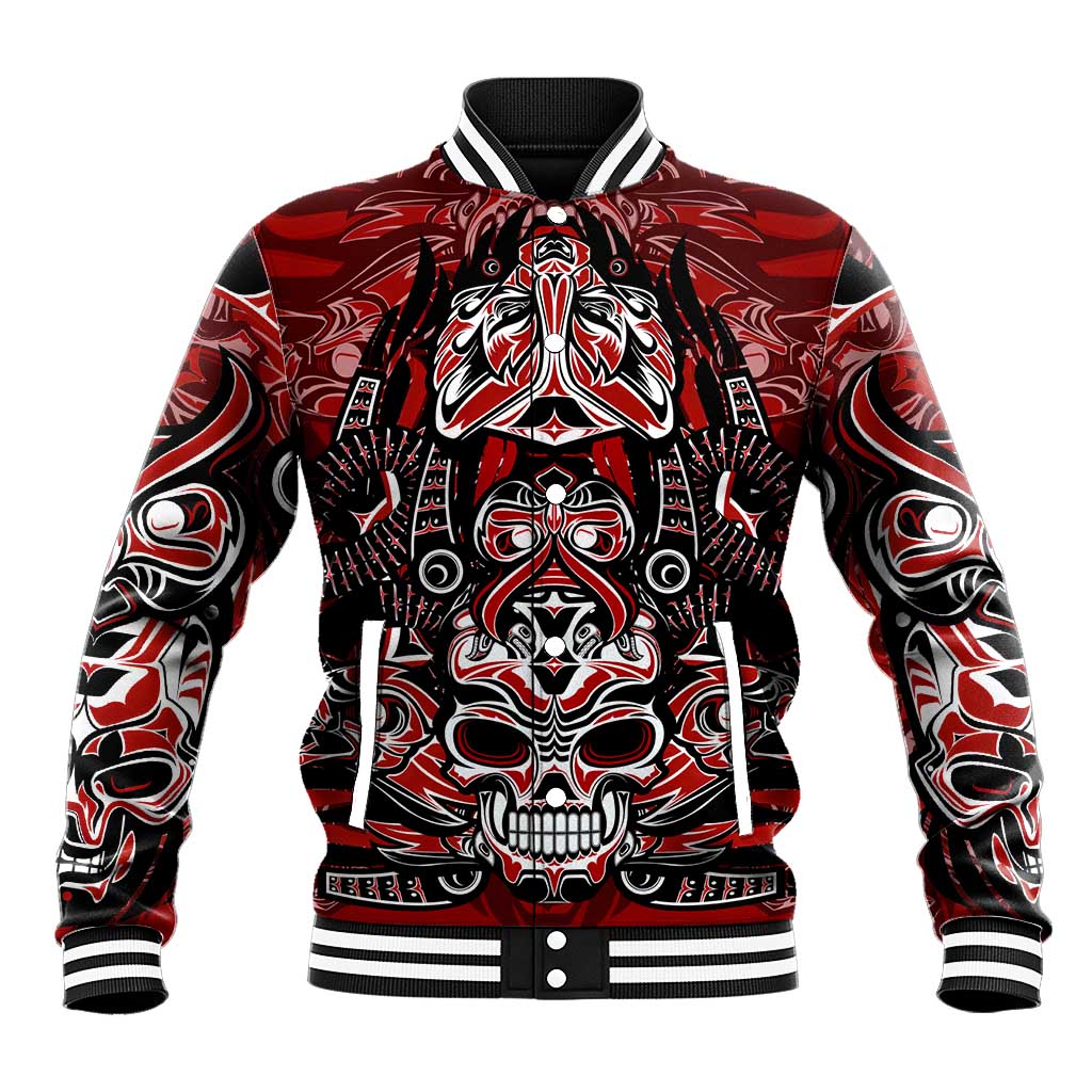 Haida Tribal Skull Canada Baseball Jacket Indigenous Warrior Totem