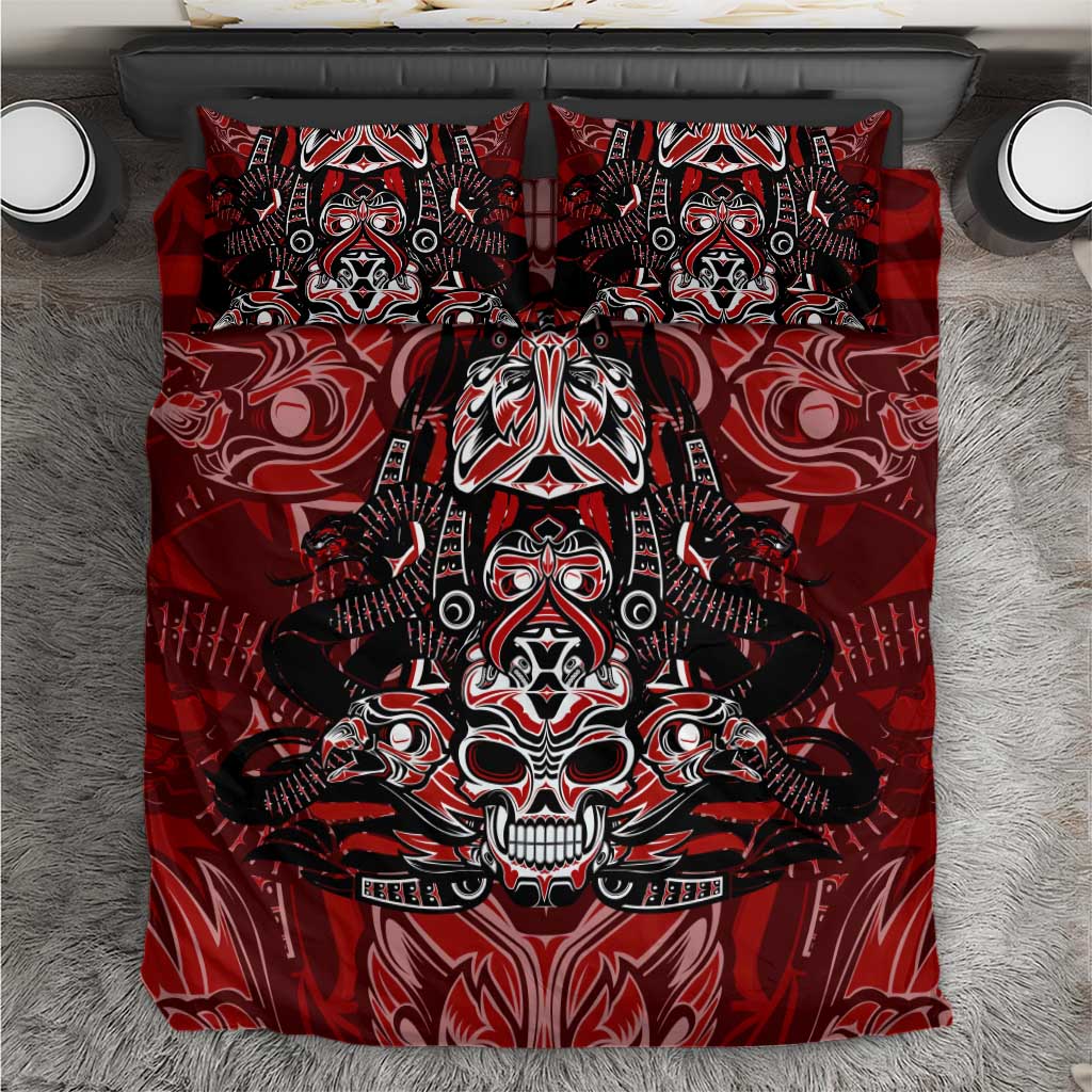 Haida Tribal Skull Canada Bedding Set Indigenous Warrior Totem