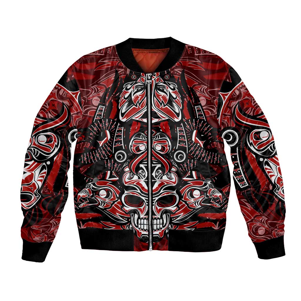 Haida Tribal Skull Canada Bomber Jacket Indigenous Warrior Totem