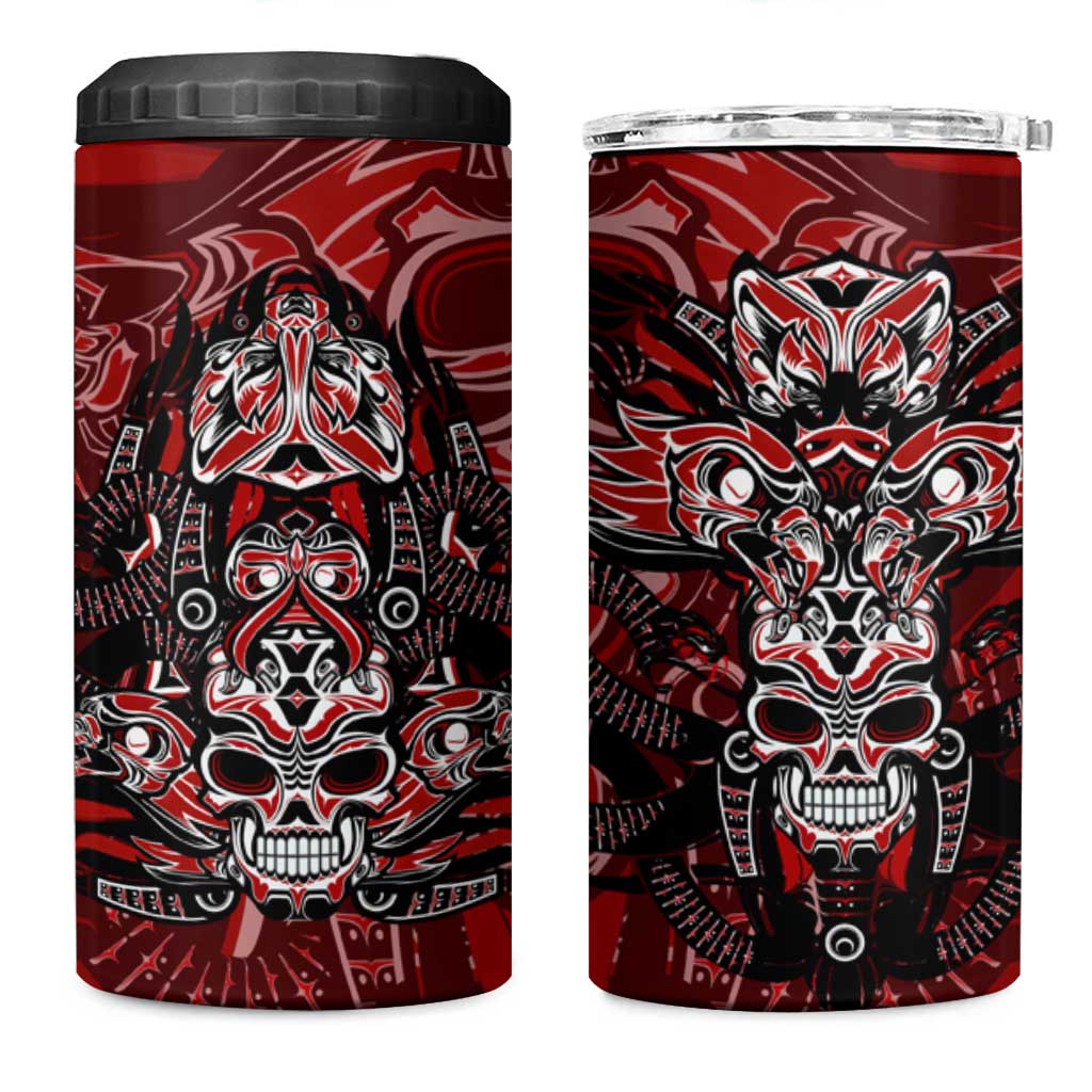 Haida Tribal Skull Canada 4 in 1 Can Cooler Tumbler Indigenous Warrior Totem