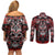 Haida Tribal Skull Canada Couples Matching Off Shoulder Short Dress and Long Sleeve Button Shirt Indigenous Warrior Totem