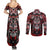 Haida Tribal Skull Canada Couples Matching Summer Maxi Dress and Long Sleeve Button Shirt Indigenous Warrior Totem