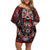 Haida Tribal Skull Canada Family Matching Off Shoulder Short Dress and Hawaiian Shirt Indigenous Warrior Totem