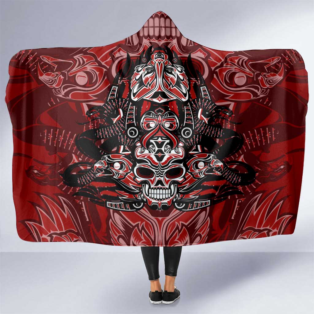 Haida Tribal Skull Canada Hooded Blanket Indigenous Warrior Totem