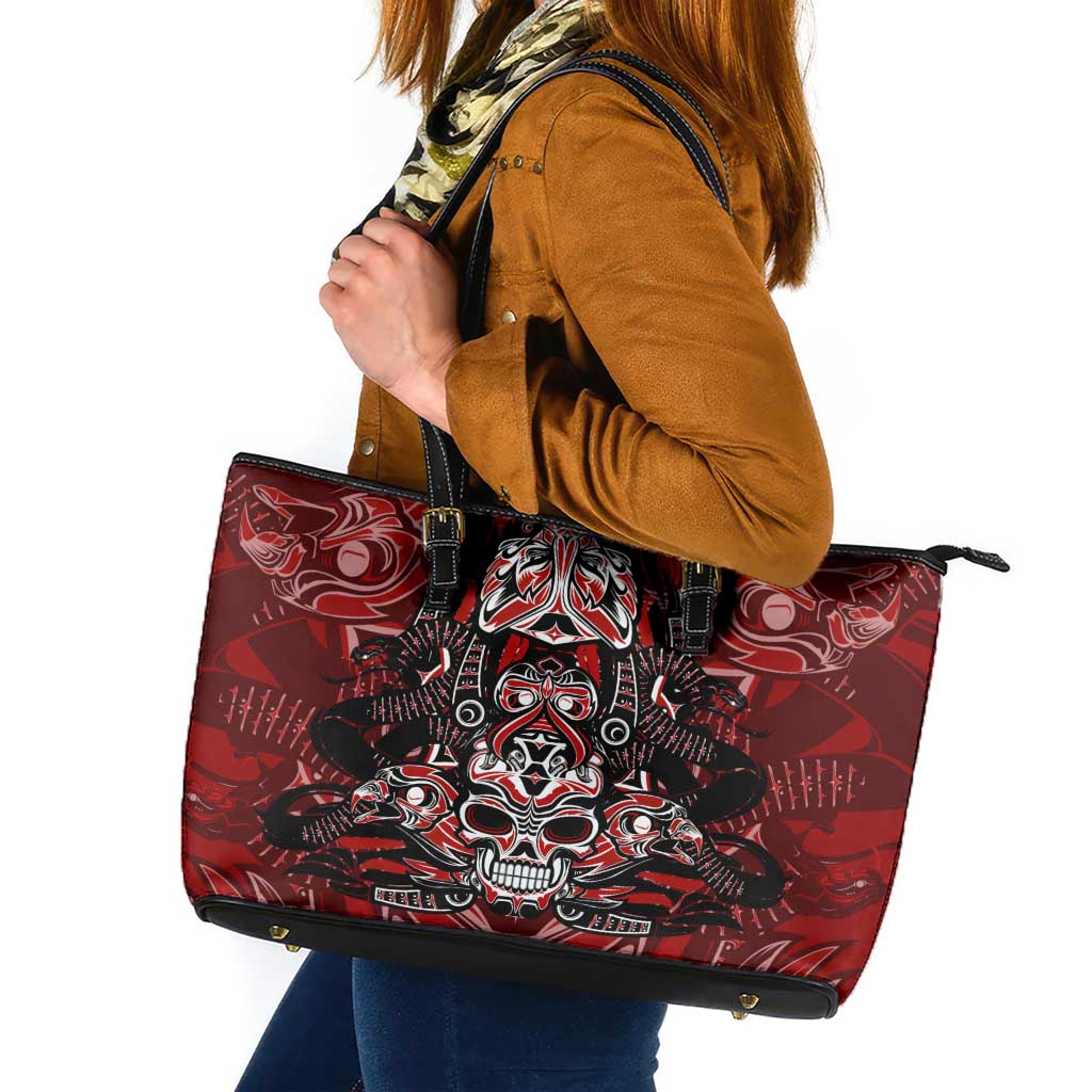 Haida Tribal Skull Canada Leather Tote Bag Indigenous Warrior Totem