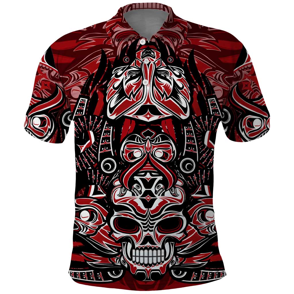 Haida Tribal Skull Canada Polo Shirt Indigenous Warrior Totem