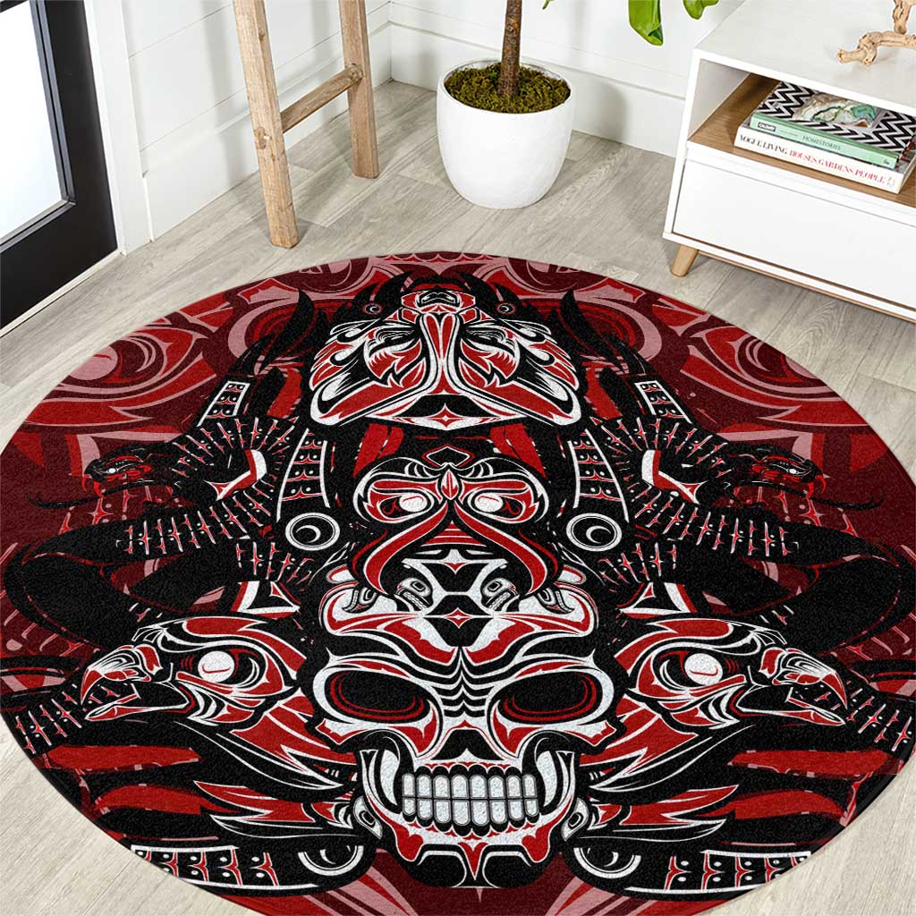 Haida Tribal Skull Canada Round Carpet Indigenous Warrior Totem