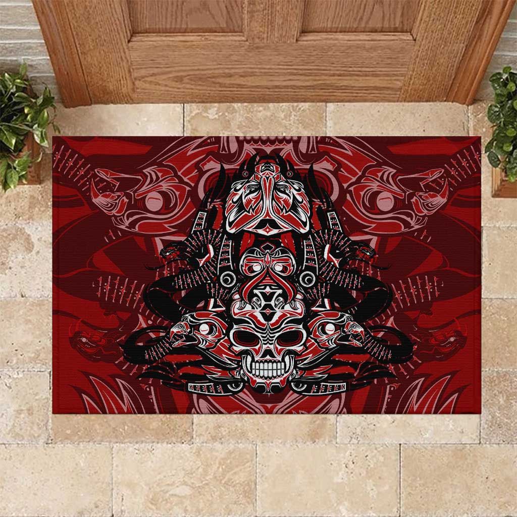 Haida Tribal Skull Canada Rubber Doormat Indigenous Warrior Totem