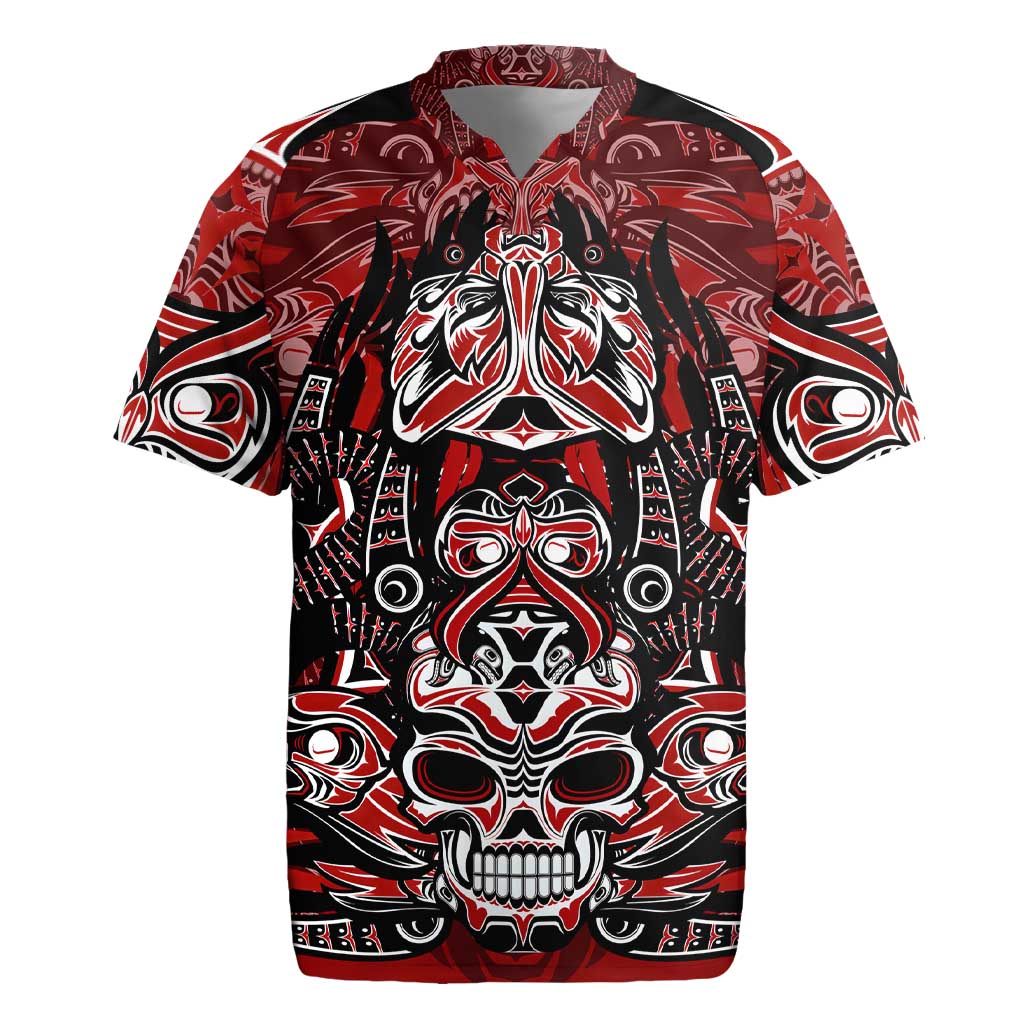 Haida Tribal Skull Canada Rugby Jersey Indigenous Warrior Totem